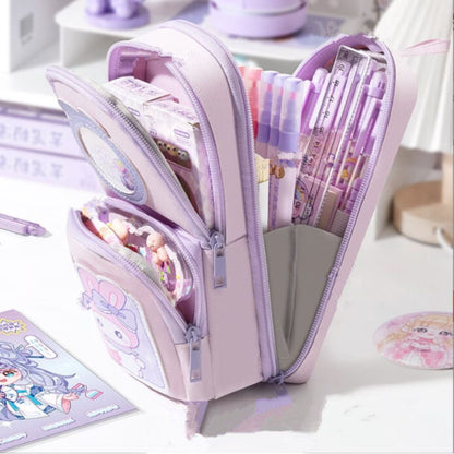 Cute Design 3-Compartment Pencil Pouch with Handle