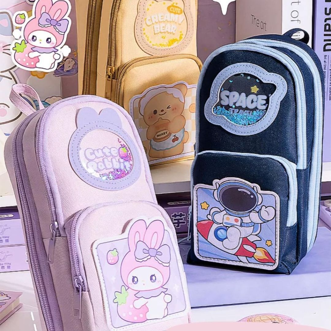 Cute Design 3-Compartment Pencil Pouch with Handle